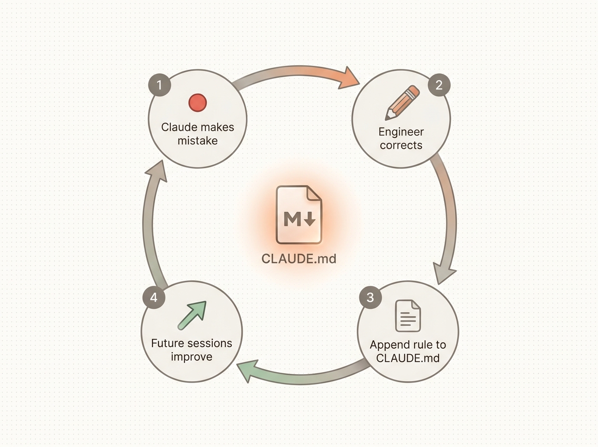 The compound learning loop: mistake → correction → CLAUDE.md update → improved future sessions